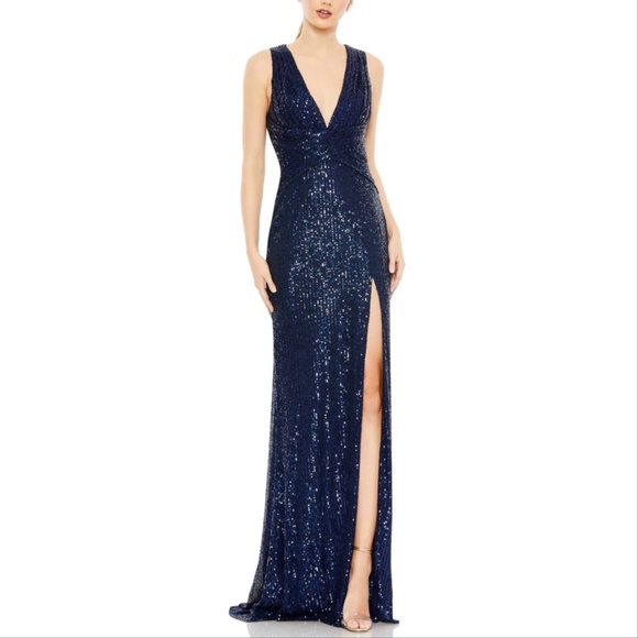 Mac Duggal Ieena 26598 V-Neck Sequin Wrap Waist Gown